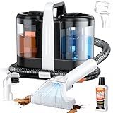 Portable Carpet & Upholstery Spot Cleaner Machine, Pro 18Kpa Powerful Suction Carpet Shampooer for Pet Stains, Furniture, Sofa, Stairs & Car Deep Cleaning with Dual Brush Heads & Cleaning Solution