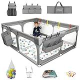 Baby Playpen with Mat 75"*59", Extra Large Playpen for Babies and Toddlers with Storage Bag, BPA-Free, Non-Toxic, Safe No Gaps Playards for Babies, Sturdy Safety Play Yard for Indoor Outdoor Fun, Grey