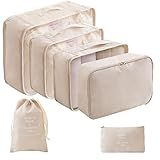 LANSKLBD 6 Set Packing Cubes for Travel, Luggage Organizers with Shoe & Toiletry Bags, Lightweight Suitcase Organizer for Carry-On, Washable Laundry Bags (Beige)
