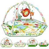 lulunemo Baby Play Mat,Tummy Time Mat with 6 Detachable Toys-Activity Gym for Visual, Auditory & Motor Development-Washable Baby Activity Mat for 0-12 Month Infants(Animal Theme)