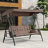 PURPLE LEAF 3-Seat Deluxe Outdoor Patio Porch Swing with Weather Resistant Steel Frame, Adjustable Tilt Canopy, Cushions and Pillow Included, Beige