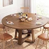 DUMOS Extendable Round Dining Table for 4-6, Modern Kitchen Oval Dinner Table with Storage Shelf, Wood Pedestal Base, Space Saving Modern Style, Brown