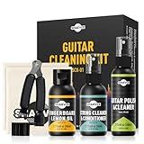 SHAEVLE Guitar Cleaning, Guitar Cleaner Polish All IN ONE Kit: Guitar Polish, Fingerboard Lemon Oil, String Cleaner Oil, Guitar String Winder, Cleaning Cloth, for Guitar Care and Maintenance
