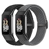 VNDAPT Elastic Braided Bands Compatible with Fitbit Charge 5/Fitbit Charge 6 for Women Men, Breathable Adjustable Stretchy Nylon Loop Sport Replacement Wristbands for Fitbit Charge 6 Charge 5 Straps