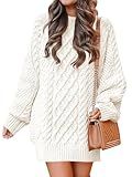 ANRABESS Womens Sweater Dress Oversized Cable Knit Chunky Long Sleeve Short Dresses 2025 Fall Outfits Vacation Winter Clothes White Medium