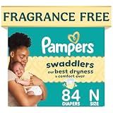 Pampers Swaddlers Newborn Diapers, Size Newborn (10 lbs), 84 Count, Fragrance Free, Hypoallergenic, Absorbent, Pediatrician Recommended, Skin Safe