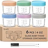 DRKIO 6 Pack Glass Baby Food Storage Containers - 4 Oz Baby Food Jars with Lids Baby Food Maker Microwave Dishwasher Freezer Safe 100% Leak Proof BPA Free Reusable