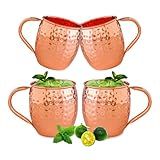 UNISWEET Moscow Mule Copper Mugs-100% Pure Copper Handmade, Classic Welding Handles, 16oz for Drinking, Premium Moscow Mule Copper Cups Set of 4 for Cold Drinks Cocktail Beer Wine Party Bar