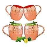 UNISWEET Moscow Mule Copper Mugs-100% Pure Copper Handmade, Classic Welding Handles, 16oz for Drinking, Premium Moscow Mule Copper Cups Set of 4 for Cold Drinks Cocktail Beer Wine Party Bar