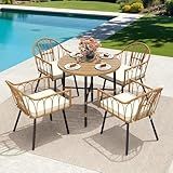 YITAHOME 5 Pieces Outdoor Patio Dining Table Chair Set,Wicker Patio Dining Set,Outdoor Rattan Dining Table Set for Patio, Backyard, Balcony, Garden (with Umbrella Hole)