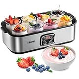 GDOR Yogurt Maker Machine with Temperature Control, 48H Timer Digital Greek Yogurt Machine with 8×6oz BPA-Free Glass Jars, Stainless Steel