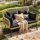 DWVO Outdoor Loveseat, Patio Wicker Furniture Set with Cushion & Adjustable Feet, Patio Couch for Garden, Balcony, and Porch, Black
