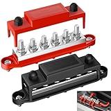 Joinfworld Bus Bar 400A 12V Power Distribution Block 6 x 5/16"(M8) Studs 48V Marine Bus Bar 12 Volt Battery Busbar Copper Terminal Block for Automotive, Car, Boat, Solar Wiring - Negative&Positive