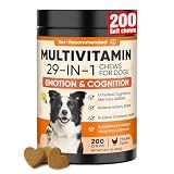 29-in-1 Advanced Cognition Dog Vitamins and Supplement with Melatonin Omega-3 L-Theanine 200 Ct Dog Multivitamins Chewable Supports Cognitive Function, Nervous System, Overall Health - Chicken Flavor