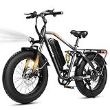 ESKUTE M300F Electric Bike for Adults 80Miles, 52V 20.8Ah Long Range Battery, 33 MPH Fast Ebike 1200W Motor, 20" x 4" Fat Tire Electric Mountain Bike for Men Women, Full Suspension, Commute, Off-Road