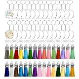 XLLHYLBD Acrylic Blank Keychains Key Chain Kit for Vinyl Chain Making Kit,30pcs Circle, Tassels for Keychain Making, Key Rings, Jump Rings,DIY Keychain Supplies