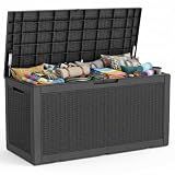 PatioZen 150 Gallon Resin Deck Box, Lockable Patio Outdoor Storage Box for Furniture, Garden Tools and Tools Storage, Waterproof Outside Storage Boxes - Black