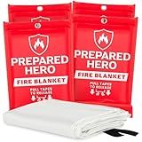 Prepared Hero Emergency Fire Blanket - 4 Pack - Fire Suppression for Kitchen, 40” x 40” Fiberglass Fire Blanket for Home