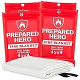 Prepared Hero Emergency Fire Blanket - 4 Pack Suppression for Kitchen, 40” x Home, Fiberglass Blanket.