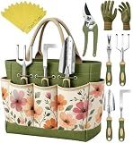 Heavy Duty Gardening Tools - Gardening Gifts for Women, Men, Mom, Dad - Durable, Ergonomic Garden Tools Set (Floral)