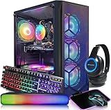 STGAubron Gaming PC Computer Desktop, Intel Core i7 up to 3.9G, Radeon RX 580 8G, 16G RAM, 1T SSD, 600M WiFi, BT 5.0, RGB Fan x6, RGB BT Soundbar & Headphone, Windows 10 Home