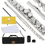 Glory Closed Hole C Flute With Case, Tuning Rod,Joint Grease and Cloth, Gloves, Nickel Silver