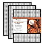 Grill Mesh Mat Set of 3 - Heavy Duty BBQ Non-stick Cooking Sheet Liners Reusable Teflon Barbecue Grilling Net for Outdoor Smoker, Pellet, Gas, Charcoal Grills (15.7x13 Inch)