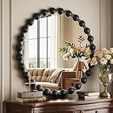 Easly Round Mirror for Wall, 24 Inch Black Beaded Frame Decorative Vanity Mirror, Circle Bathroom Mirror with High-Definition Lense, Modern Wall Decor for Bathroom, Living Room, Bedroom, Entryway