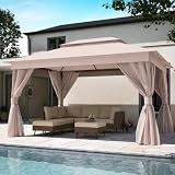 LAUSAINT HOME 10'x13' Outdoor Gazebo, Upgraded Metal Frame Heavy Duty Patio Canopy Tent Shelter with Double Roofs, Mosquito Nettings and Privacy Screens for Backyard, Garden, Lawn, Khaki