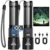 TrixHub Rechargeable Flashlights 2 Pack, Super Bright High Lumens Flash Light, 5 Modes Zoomable Linternas with LCD Digital Display, Powerful Handheld LED Flashlights for Home Emergencies Camping