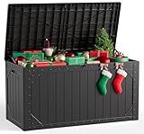 MAKE CHANGES Outdoor Storage Box,100 Gallon Deck Box Outdoor Storage Bench Outside Waterproof Resin Storage Bench, Lockable Patio Cushions, Garden Tools Storage For Furniture, UV Resistant