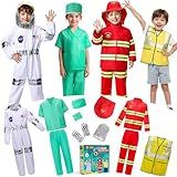 LOYO Kids Role Play Dress Up Clothes for 3-8 Years Old Play, 4 Sets Astronaut/Doctor/Fireman/Construction Costume for Kids And Toddlers Boys Halloween Costumes