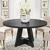 Tribesigns Round Dining Table Wood Kitchen Table for Dining Room, 47 in Dinning Room Tables for 4 Man, Farmhouse Dinner Table with Wooden Tabletop and Cross Base, Black