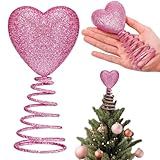 Gejoy Mini Valentine Christmas Tree Topper Pink Heart 6 Inch Miniature Glitter Heart Star Tree Topper for Valentine Home Decor Holiday