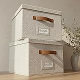 Decorative File Organizer Box Set of 2 - Collapsible Linen Filing Cabinets