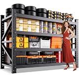 69"Wide Garage Shelving 5000LBS Heavy Duty Storage Shelves, 4 Tier Metal Shelving Unit,Adjustable Heavy Duty Shelving for Garage, Basement, Warehouse, Storage Room, 69" W x 24" D x 64" H Black