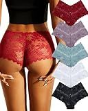 FINETOO Womens Underwear 5 Pack Sexy Lace Boyshort Panties V-Waist Cheeky Underwear for Women French Cut Soft Stretch Low Rise Lingerie Fashion Clothing
