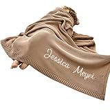 Free Personalized Custom Knit Baby Blanket w/Embroidered Name, 40 * 30 inch, Handmade Cotton Nursery Blankets, Customized Receiving Newborn for Boy Girls Kids, Birthday Christmas