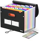 Sooez Upgraded Accordion File Organizer, Expanding File Folder with Deeper 12 Pockets - Never Cover Up Index Tabs, Monthly Bill Paper Receipt Document Organizer, Letter A4 Size for Home Office School