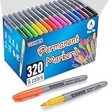 TOMPEN Permanent Markers Fine Tip 320 Pack Bulk,16 Assorted Colors,Waterproof Permanent Marker with Quick Drying on Valentine's Day Card,Wood,Plastic,Paper,Metal,Mirror for Office School Classroom