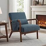 DUMOS Mid Century Modern Accent Chair, Upholstered Armchair with Lumbar Pillow and Solid Wood Frame, Comfy Reading Chair for Small Living Room, Bedroom, Guest Room, Navy Blue