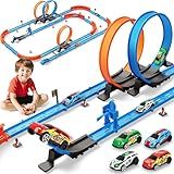 ‌Slot Car Race Track Sets with 360° Thrill Loops & 4 High-Speed Cars, 64 Pcs Large Flexible Racing Track for Kids Ages 3-5 4-8 8-12, Race Car Toys Gift for Boys Girls Birthday Christmas