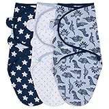 The Peanutshell Baby Swaddle Blankets Set of 3 - Baby Boy Sleep Sack for Newborn, Newborns Sack 0-3, 3-6 Month Swaddles, Soft & Breathable Cotton - Blue Dinosaur (M/L)
