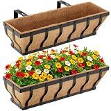 VOXOR Railing Planter Boxes, Heavy Duty Window Box Planters, Adjustable Balcony Planters for Railing Hanging, with Coco Liner for Deck, Porch, and Patio Gardening (2 Pack, 24 Inch)