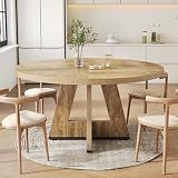LITTLE TREE Round Dining Table for 4-6 People, 47 Inches Dining Room Table with Wooden Pedestal Base, Circle Kitchen Tables for Dining Room, Kitchen, Living Room, Oak