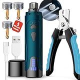 YABIFE Dog Nail Trimmers and Dog Nail Clippers Kit, Whisper Quiet Electric Grinder with Light, for Small, Medium, Large Dogs, Cats Toenail Grooming, 3 Speeds