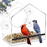 Jarkyfine Window Bird Feeder with 4 Extra Strong 2.36'' Suction Cups - 4.4'' Extra Deep Removable Tray for Large Capacity, Clear Birdhouse for Outside Viewing, Gift for Cardinals, Finches & Bluebirds