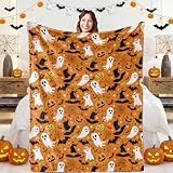 IMUKU Orange Halloween Blanket, Spooky Pumpkin Ghosts Fleece Throw Blanket for Kids, Fall Halloween Decorations Gifts for Kids Women Birthday, 40x60 Inches