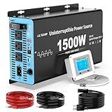 OLTEANP 1500W Sump Pump Battery Backup System, Pure Sine Wave Power Inverter with Charger, Backup System for Power Outage, LCD Screen Remote Controller, Automatic Switching for Grid and Battery