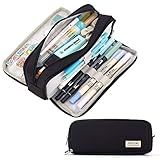 CICIMELON Large Capacity Pencil Case 3 Compartment Pouch Pen Bag for School Teen Girl Boy Men Women (Black)
